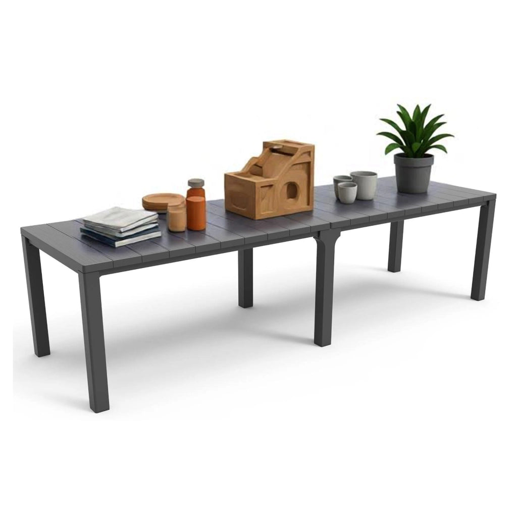 Tavolo da esterno Brossard, Base per picnic, Piano da pranzo da giardino, Banco outdoor multiuso, 294x90 h75 cm, Antracite