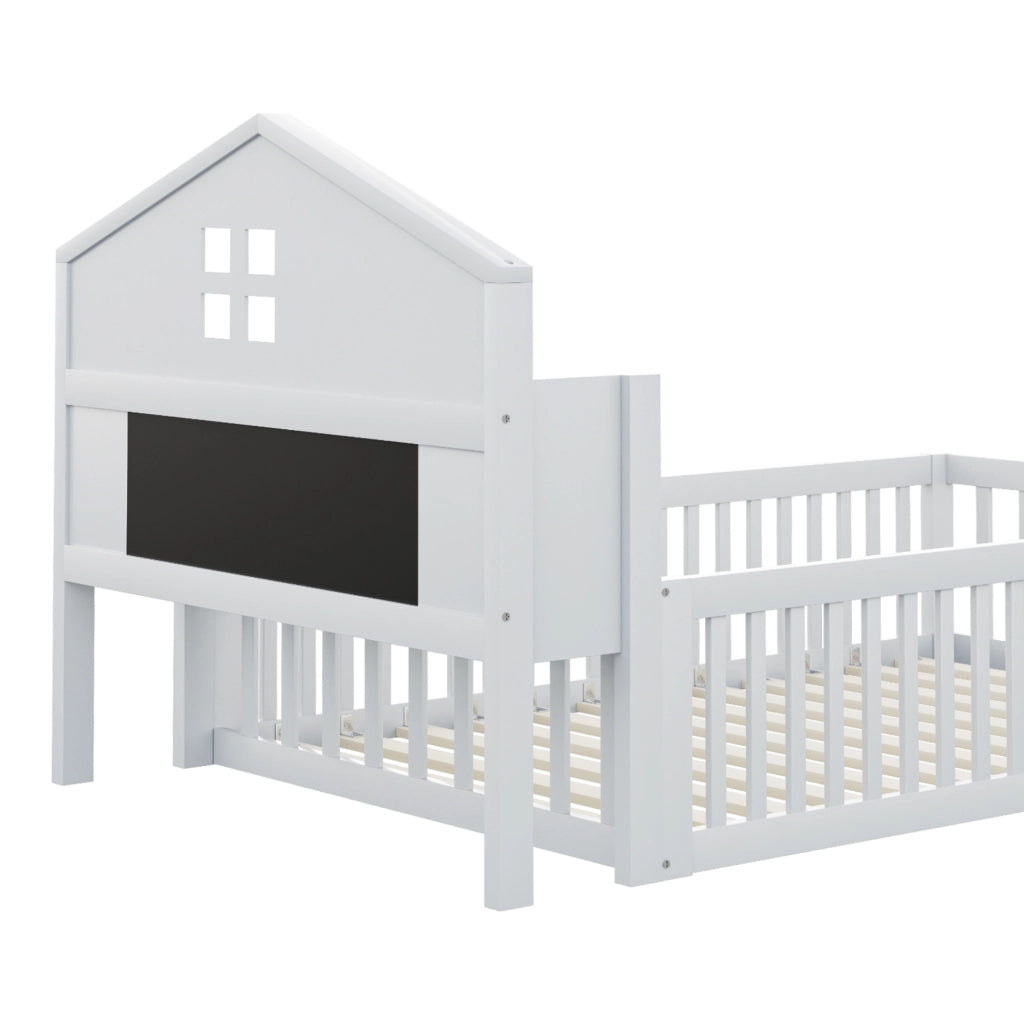 LETTO per bambini 90x200 cm in legno massello bianco con testiera portaoggetti