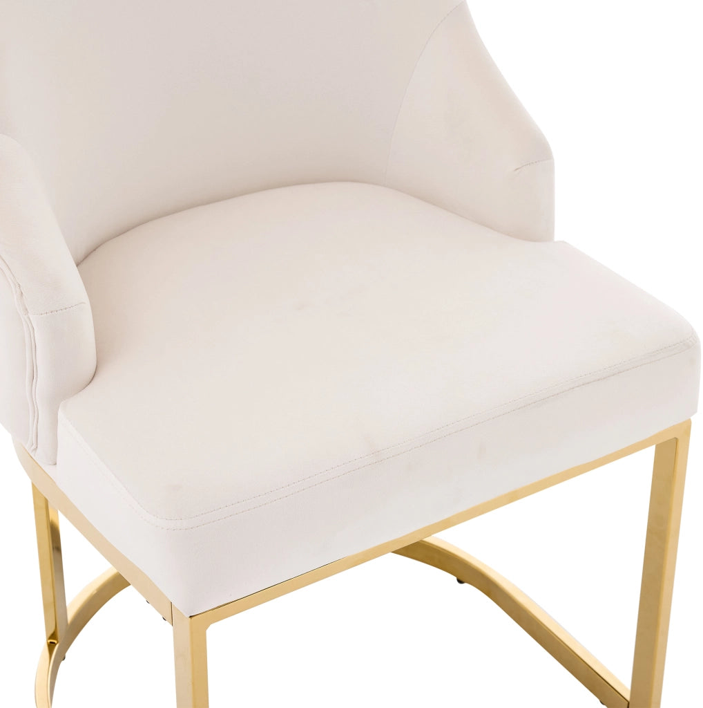 Set di 4 sedie da pranzo in velluto con schienale trapuntato e gambe in metallo beige e oro