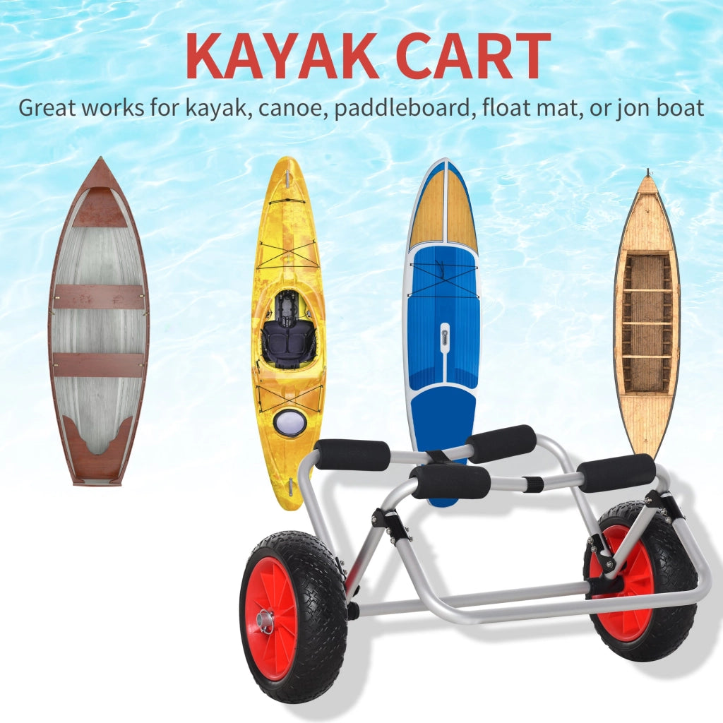 Carrellino da Spiaggia Pieghevole per Kayak e Canoa con Paraurti 70x40x42 cm in Alluminio e NBR Argento Nero e Rosso