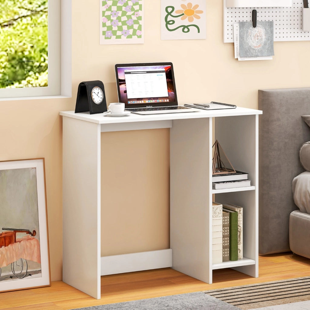 Scrivania salvaspazio da casa e ufficio 80x40x74cm per ambienti piccoli-Scrivania per computer con 2 ripiani Bianco