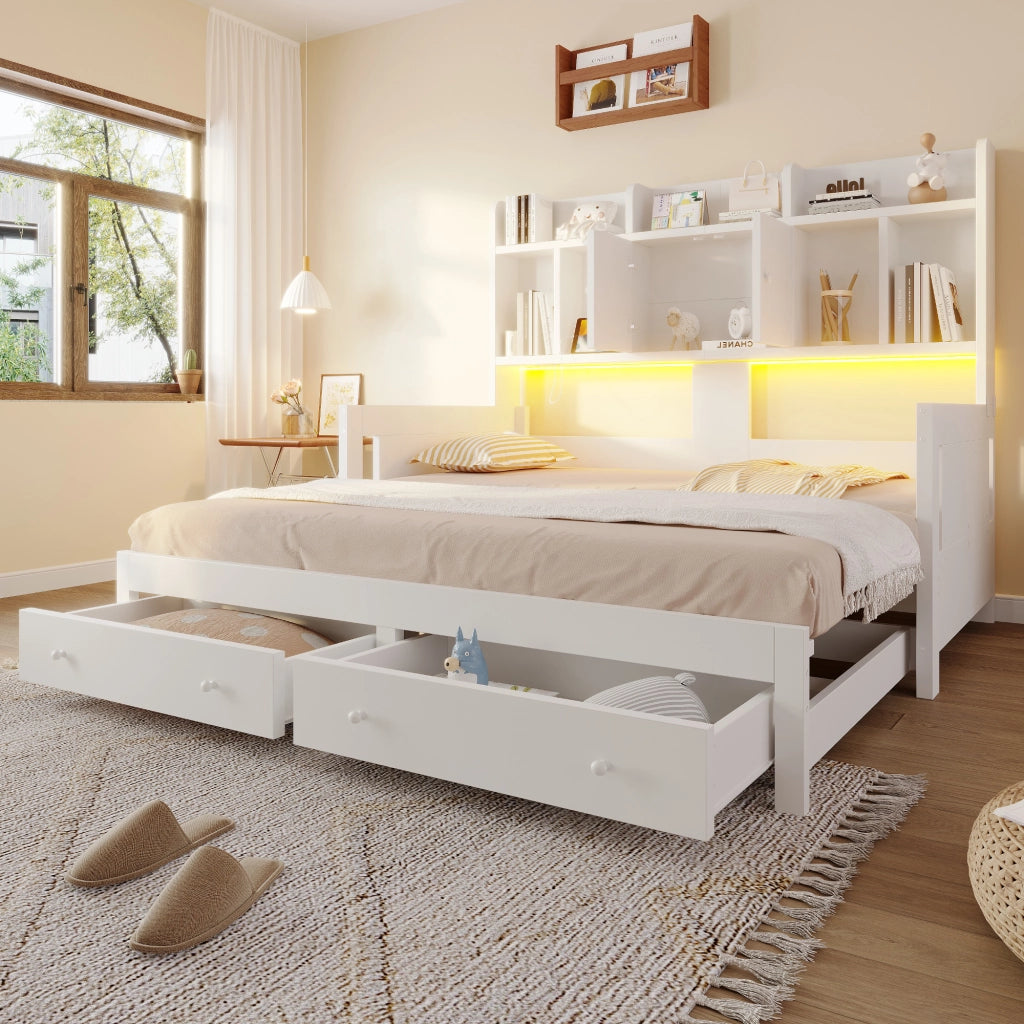 DIVANO LETTO ESRAIBILE 90x190 cm Legno Bianco con cassetti e vani