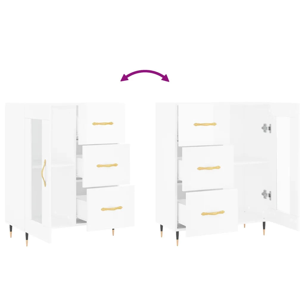 Credenza | Madia | Buffet da pranzo | Armadio da pranzo 69,5x34x90 cm in Legno Multistrato Bianco Lucido