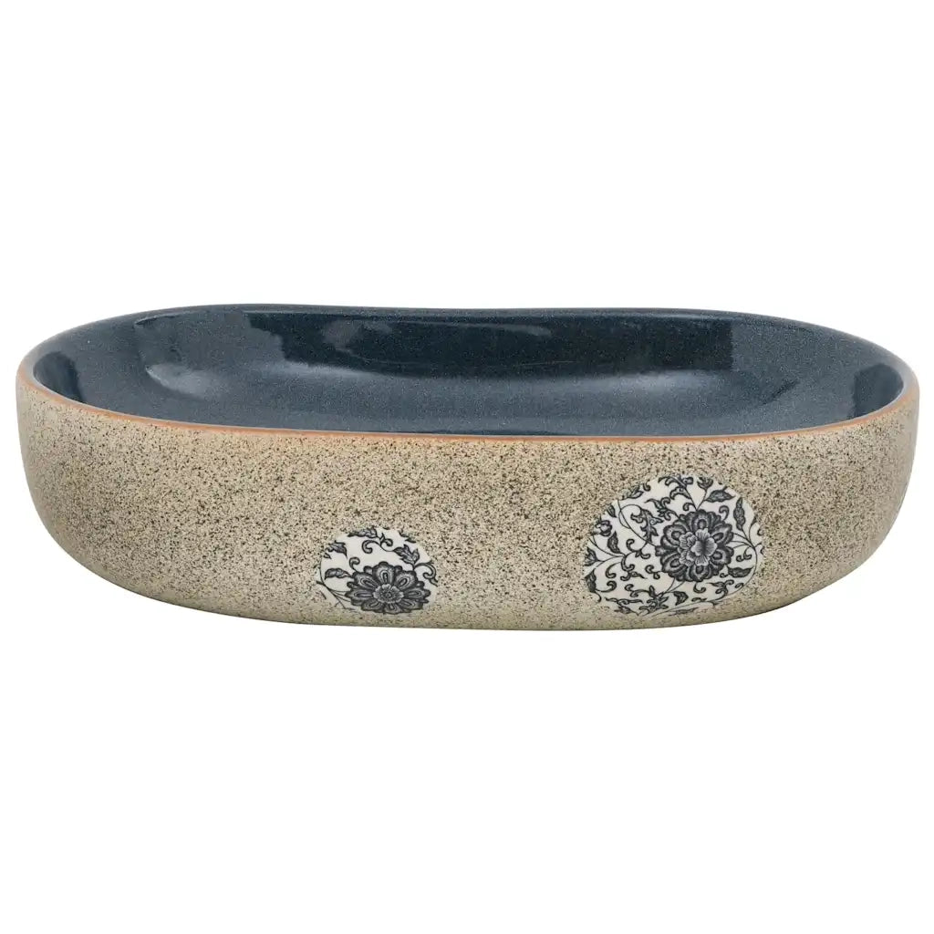 Lavabo da Appoggio-Lavandino-Lavello Sabbia e Blu Ovale 59x40x14 cm Ceramica 636950