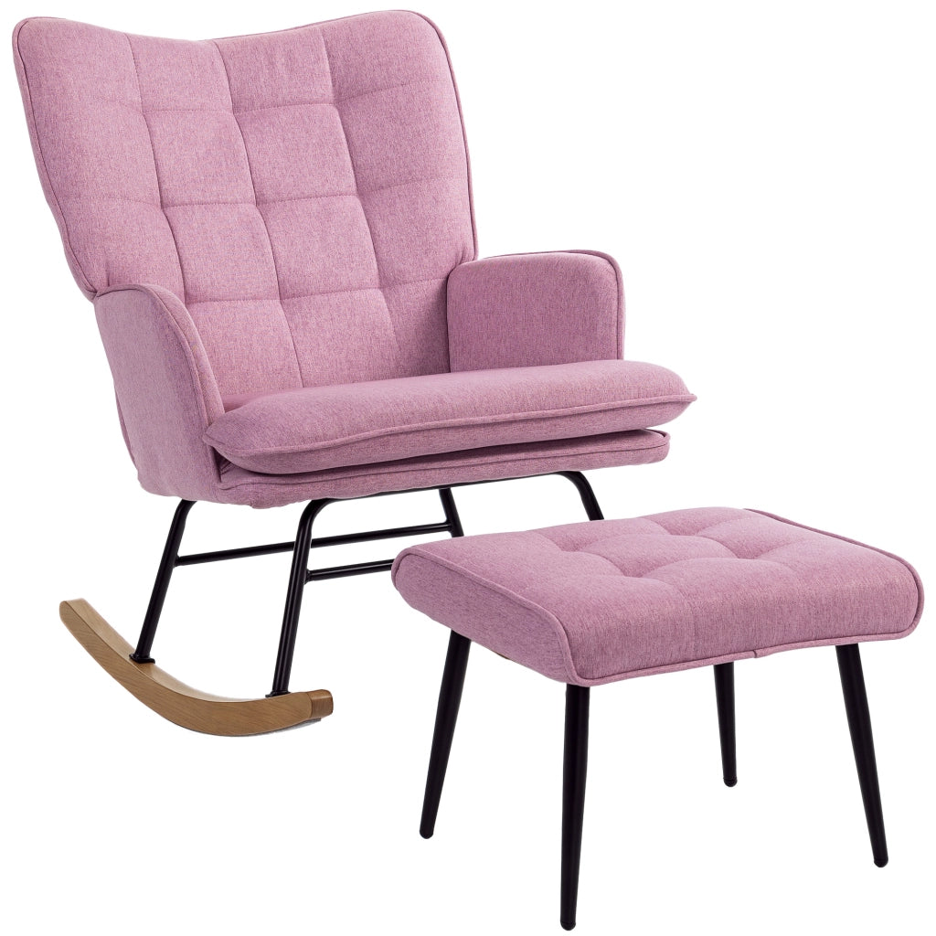 Sedia a dondolo con poggiapiedi e cuscino imbottito ¨C zephmum ¨C rosa, legno