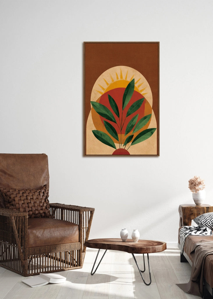 Tela incorniciata botanica Hispanohogar dipinta verde, marrone e beige 90x60