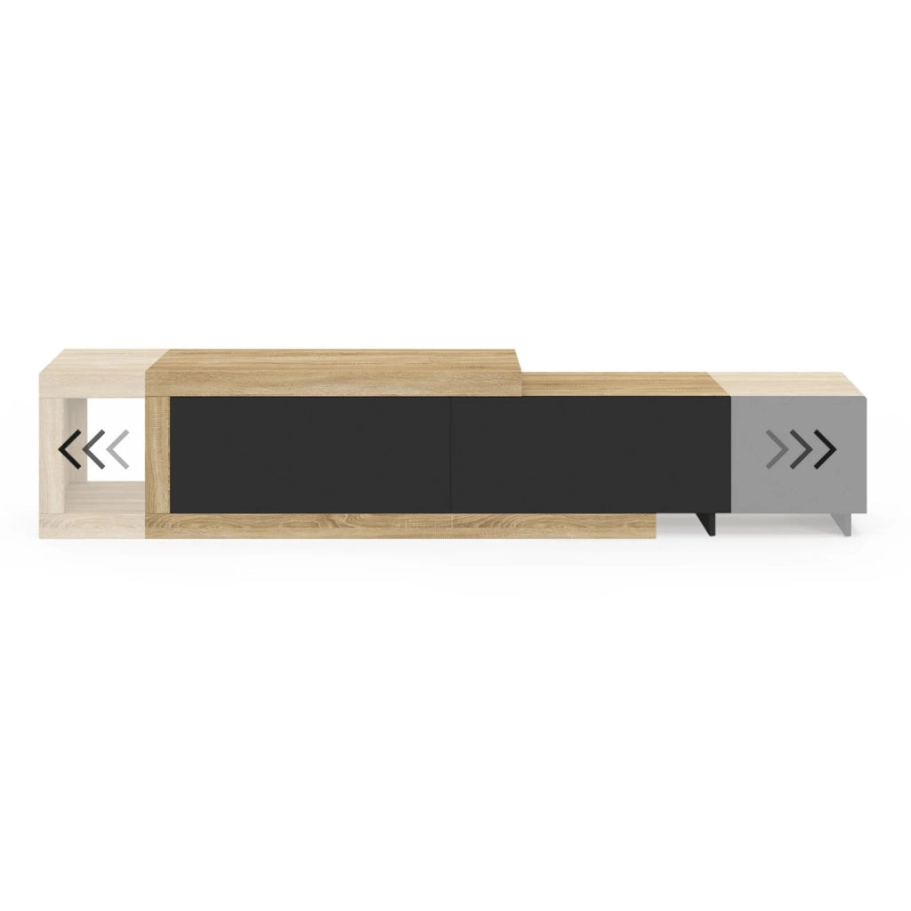 IDMarket - RAPHAEL Mobile TV estensibile a 2 ante in legno e nero 140-200 cm