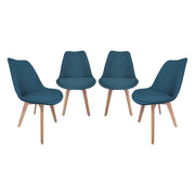 Set di 4 sedie scandinave in legno di faggio e tessuto semplice, blu