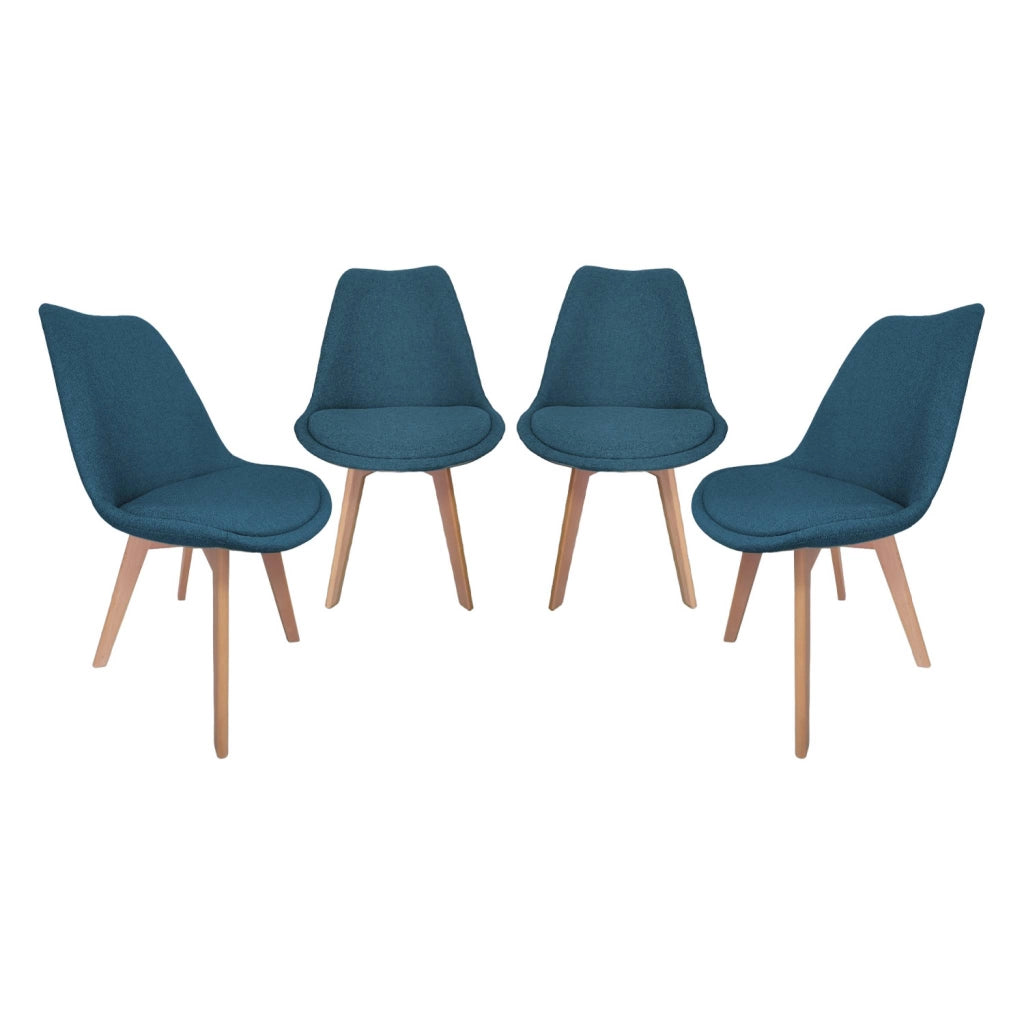 Set di 4 sedie scandinave in legno di faggio e tessuto semplice, blu