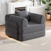 Divano letto 2 in 1 monoposto in ciniglia grigia con vano bracciolo