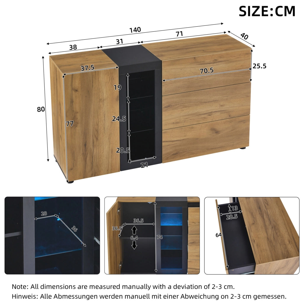 Credenza moderna con LED, ante in vetro e ampio spazio contenitivo