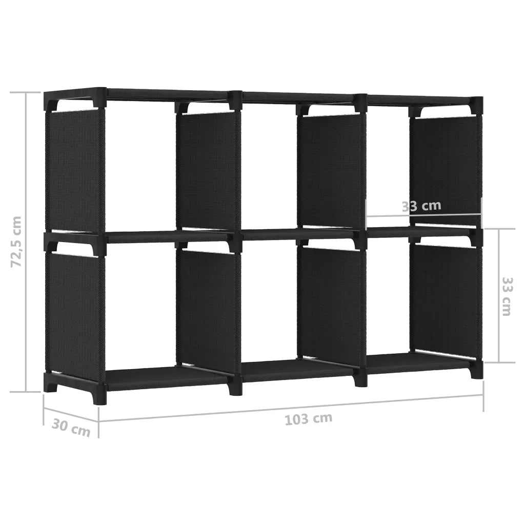 Mensola con 6 Vani a Cubo Nera 103x30x72,5 cm in Tessuto 322606