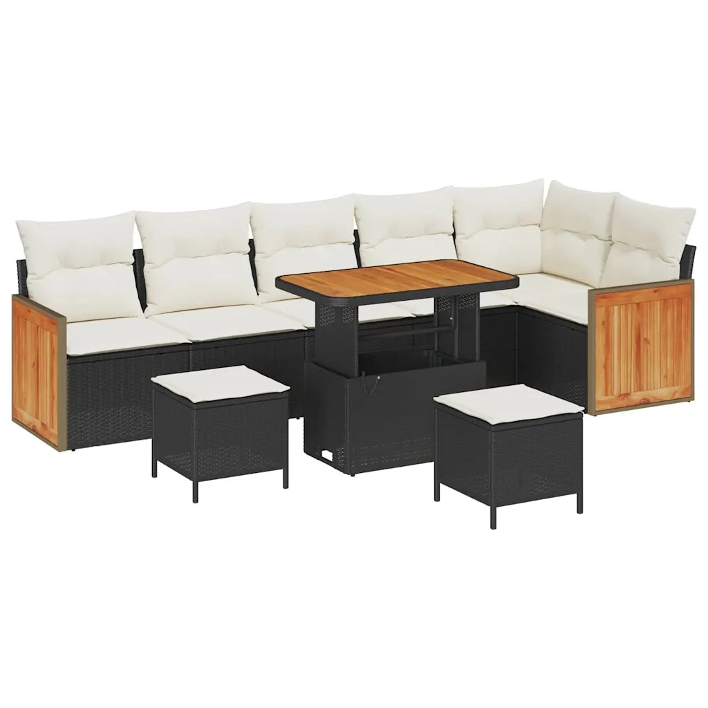 Set Divano da Giardino con cuscino 9 pcs Nero e Crema