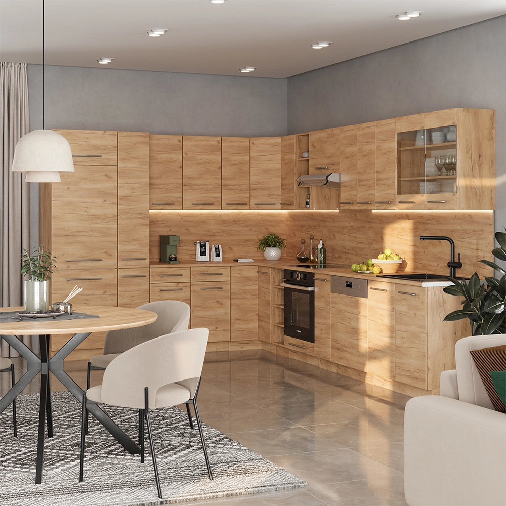 Cucina angolare completa Fame-Line Rovere dorato/Rovere dorato 347 x 60 cm, PL Marmo Vicco