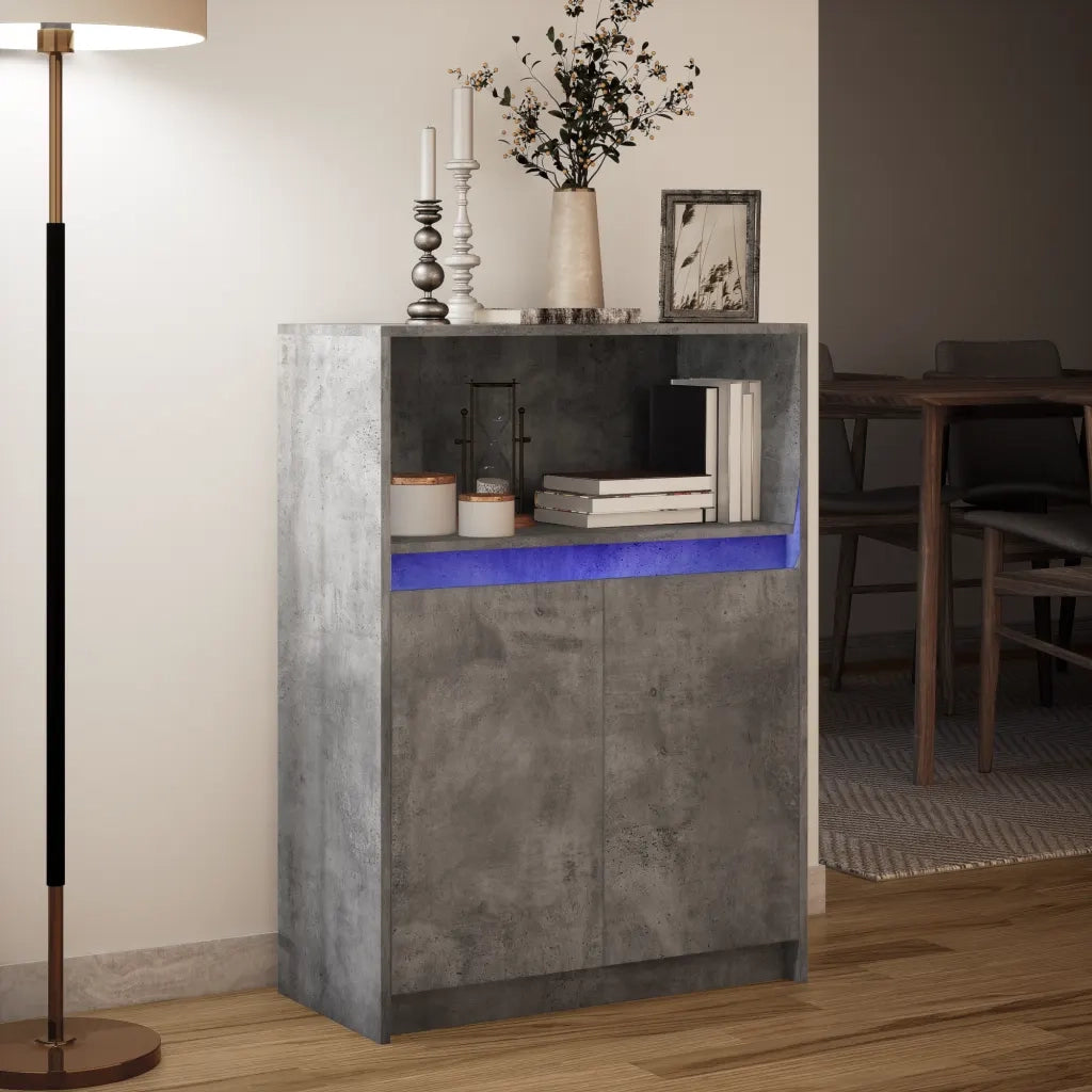 Credenza con LED-Buffet-Armadio da cucina Grigio Cemento 72x34x100 cm Legno Multistrato