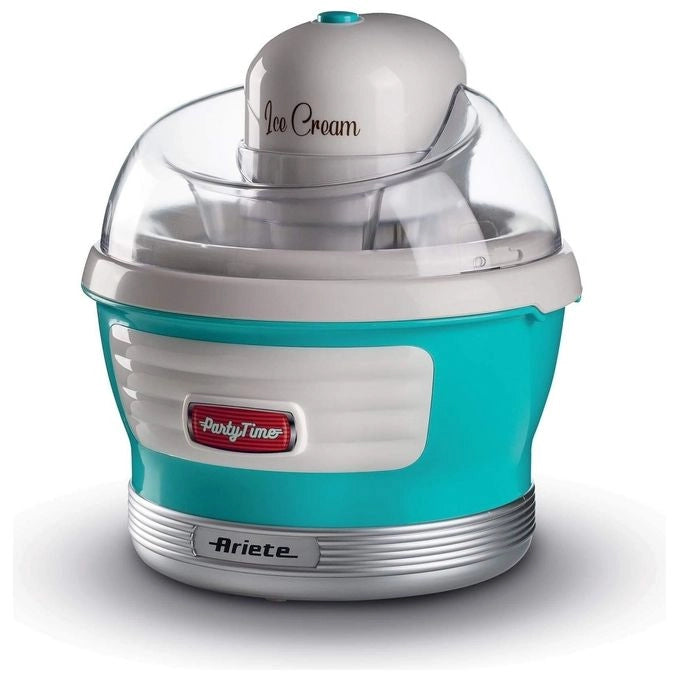 Ariete 643 Ice Cream Maker Party Time, Macchina per fare il gelato, 12W, Capacità 1,5 L, Cestello estraibile con doppio isolamento, Tempo preparazione 30 minuti, Coperchio per aggiunta ingredienti, Azzurro