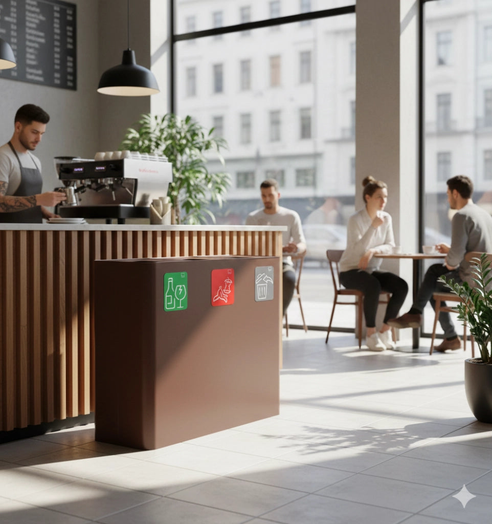 Pattumiera Sistema di Raccolta Rifiuti 90x30xh80 cm In Acciaio Verniciato 3 Scomparti Marrone