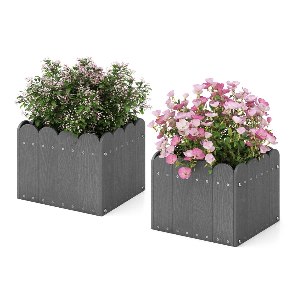 Set di 2 cassette fioriere quadrate con aperture di drenaggio, Vaso per piante HDPE resistente alle intemperie Grigio-Fioriere