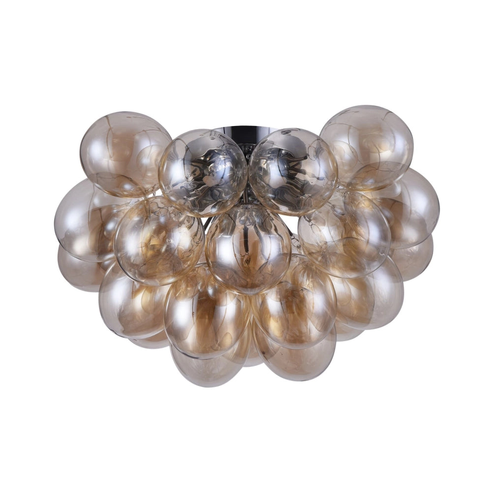 Plafoniera Contemporanea Baldo Metallo Nichel 8 Luci Diffusori Cognac