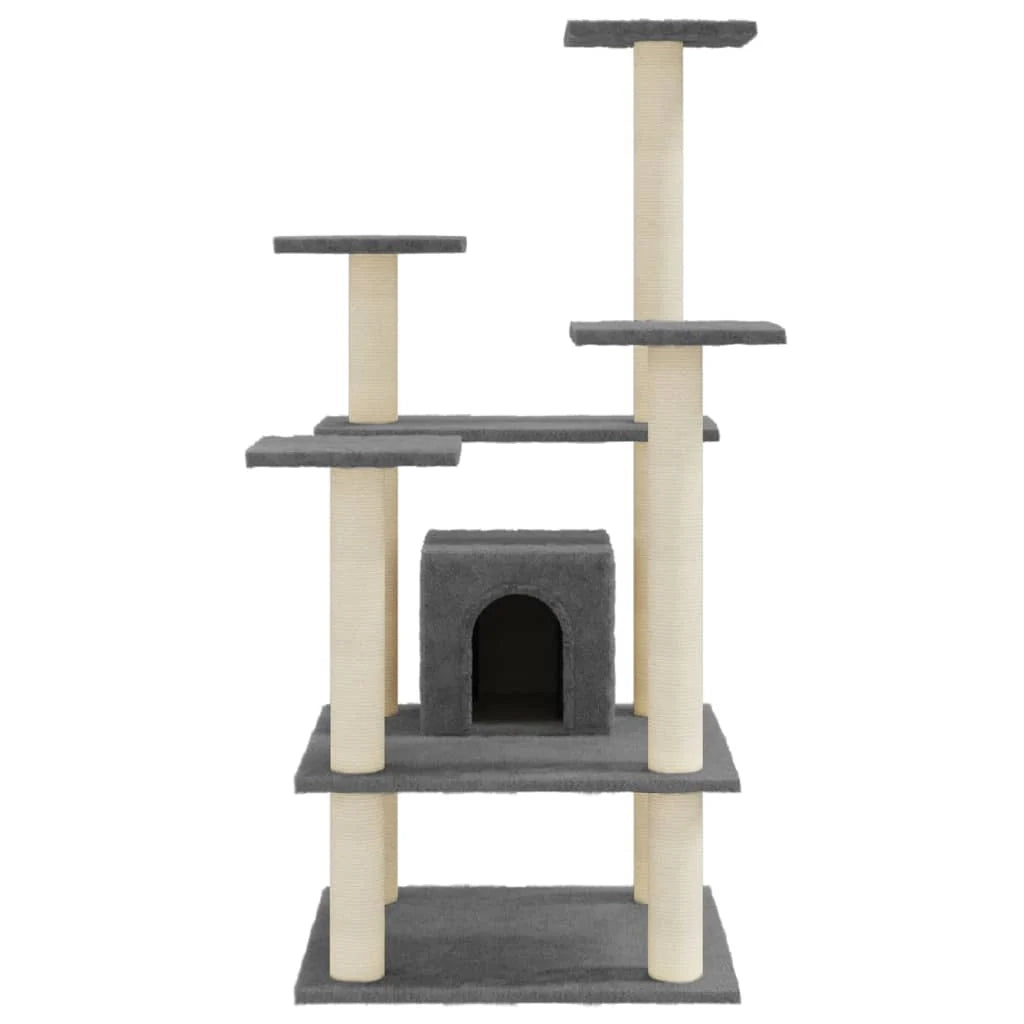 Tiragraffi per gatti torre per arrampicata giocattolo piattaforma per arrampicata con tiragraffi in sisal scuro 110 cm grigio 02_0022643