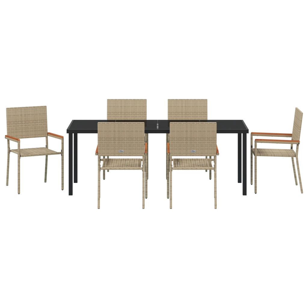 Set da Pranzo da Giardino 7 Pezzi Beige Polyrattan