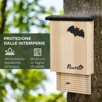 Set di 3 Casette per Pipistrelli in Legno di Abete per Esterni, 25x6x37.5 cm, Legno Naturale