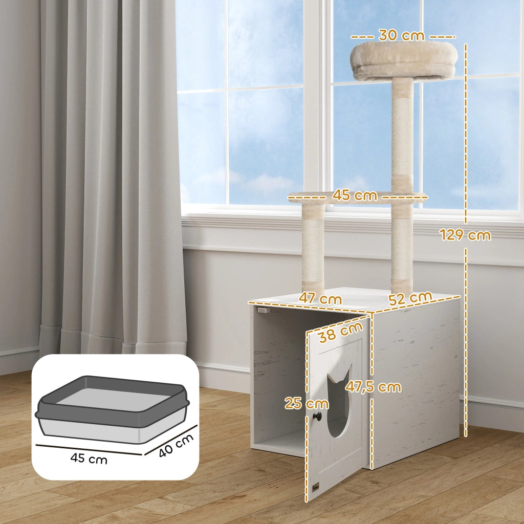 Tiragraffi per Gatti con Lettiera Nascosta ¨C Xylo ¨C 129 cm Crema 2-in-1