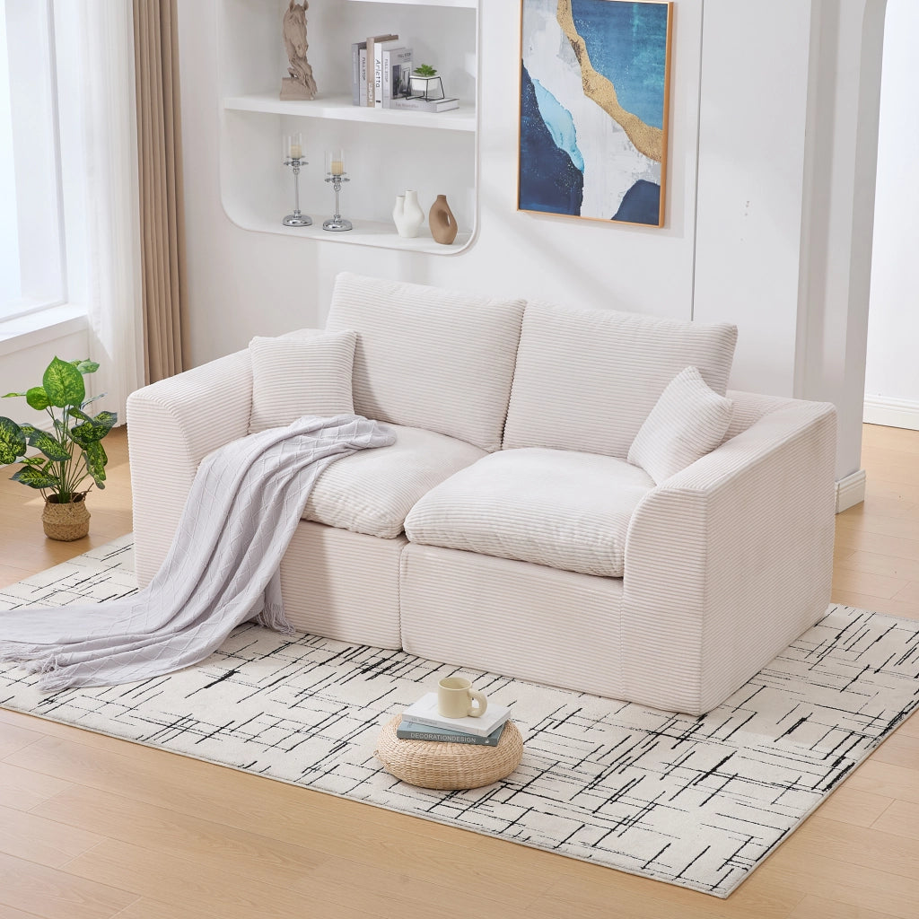 OKWISH Divano 2 Posti da Soggiorno, con Cuscini e Seduta Imbottita, Design Minimalista, Velluto a Coste, Beige