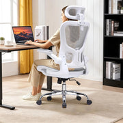 Sedia da ufficio, sedia da scrivania, ergonomica, in rete a doppio strato, traspirante, supporto lombare adattabile, poggiatesta regolabile, per home office, sedia girevole da 150 kg, bianco
