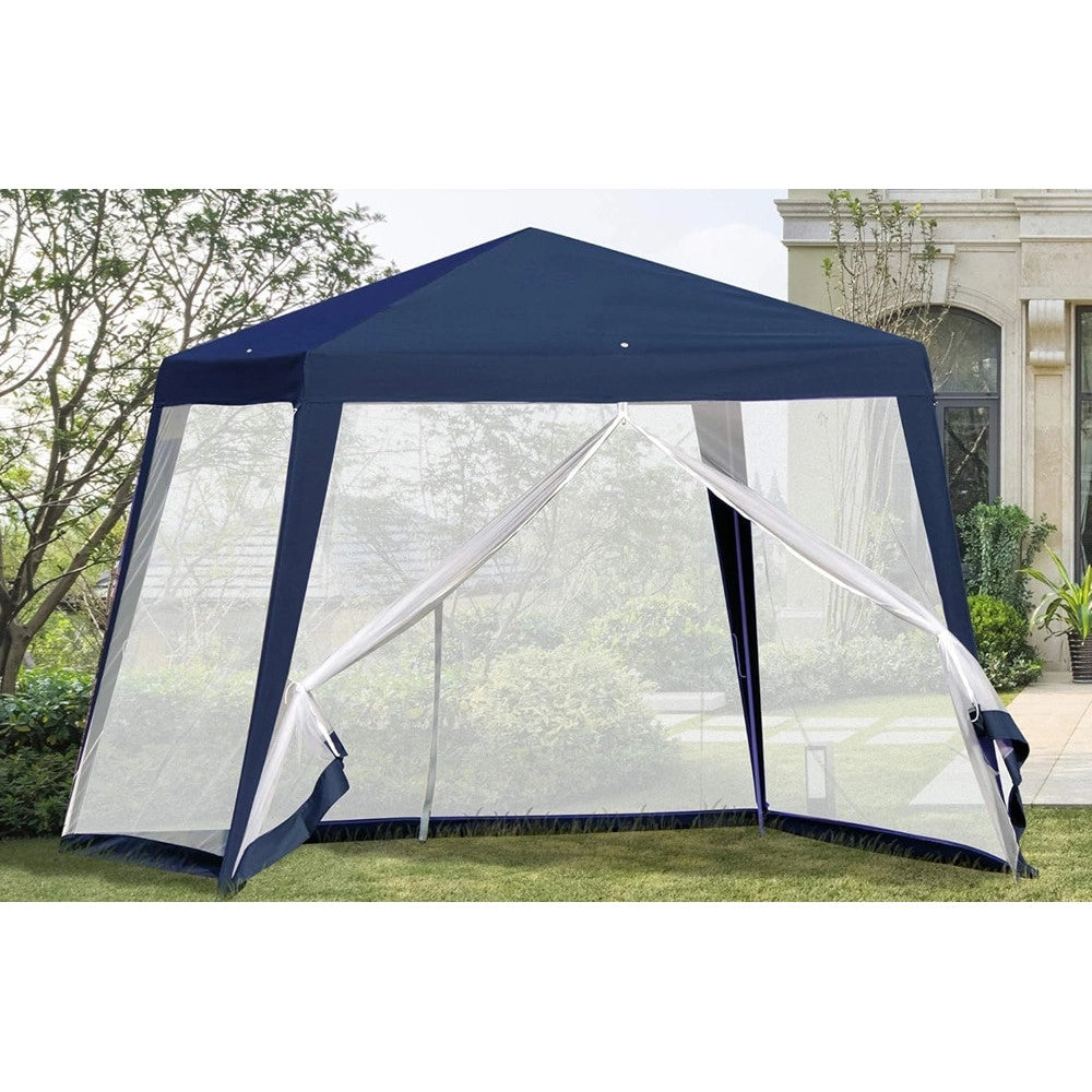 Trade Shop - Gazebo Tenda Da Giardino Resistente Removibile 2.5x2.4x3mt Blu Con Zanzariera 222709 -