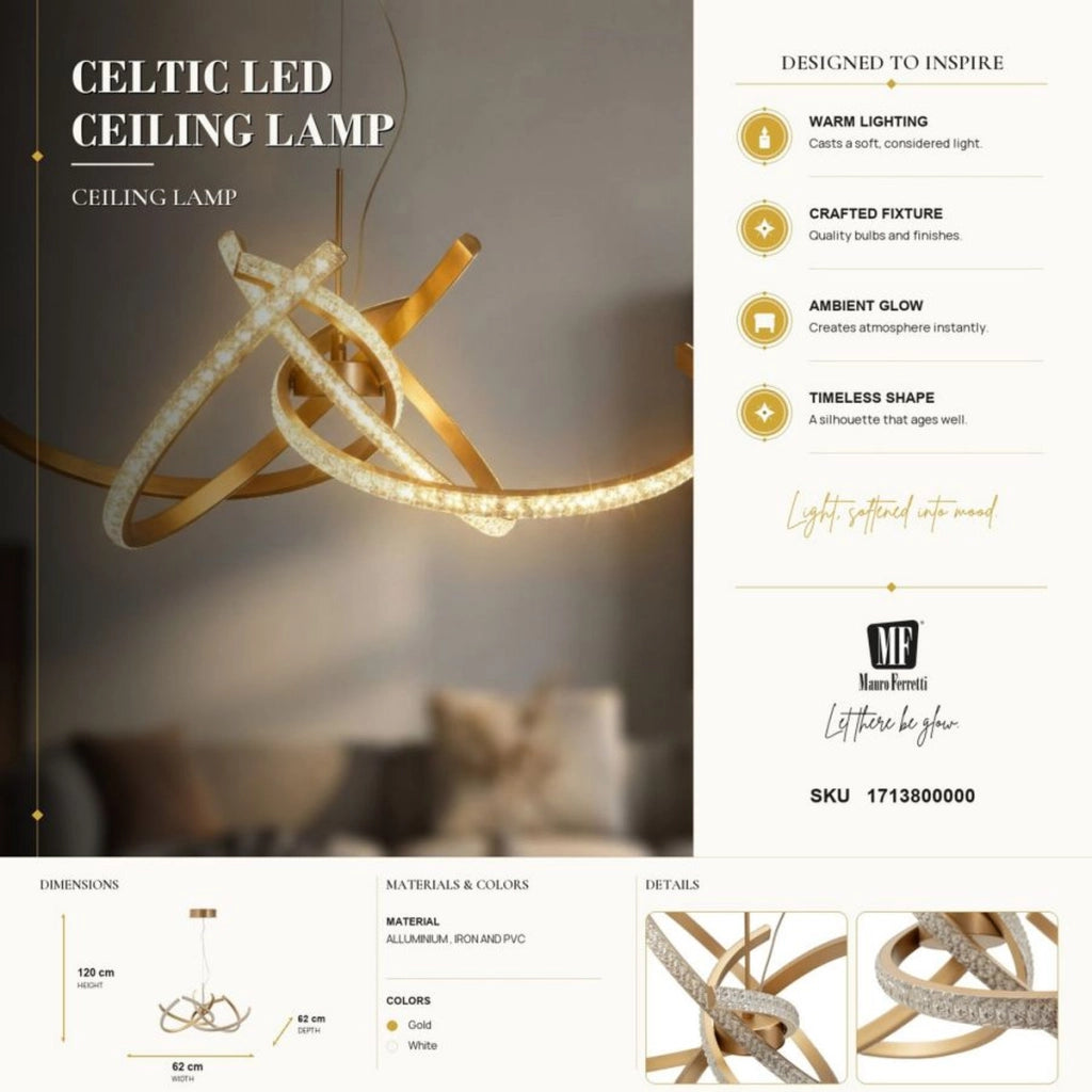 Lampadario Celtic con cerchi intrecciati in oro spazzolato