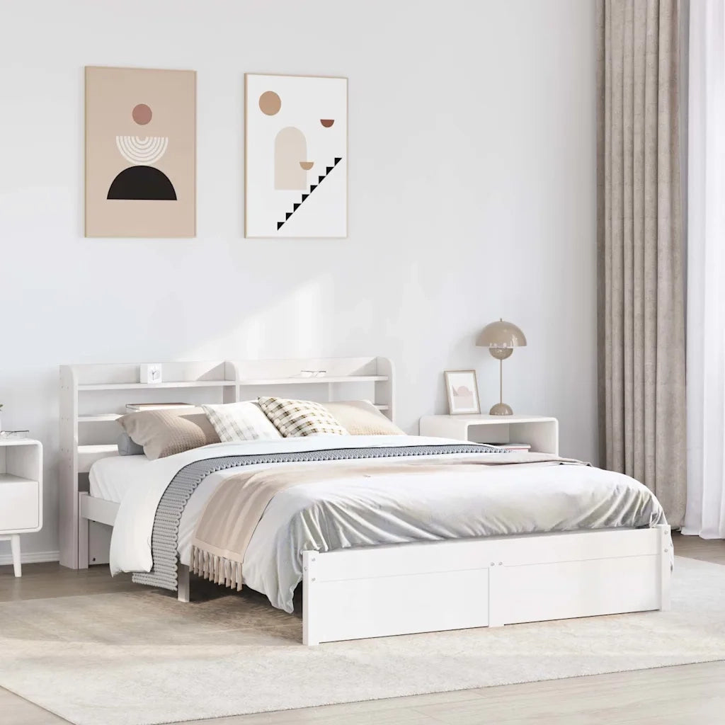 Giroletto con Testiera Bianco 150x200 cm Legno Massello di Pino