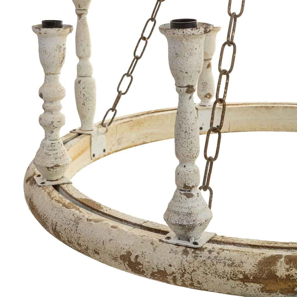 Lampada da soffitto in legno e metallo con finitura invecchiata