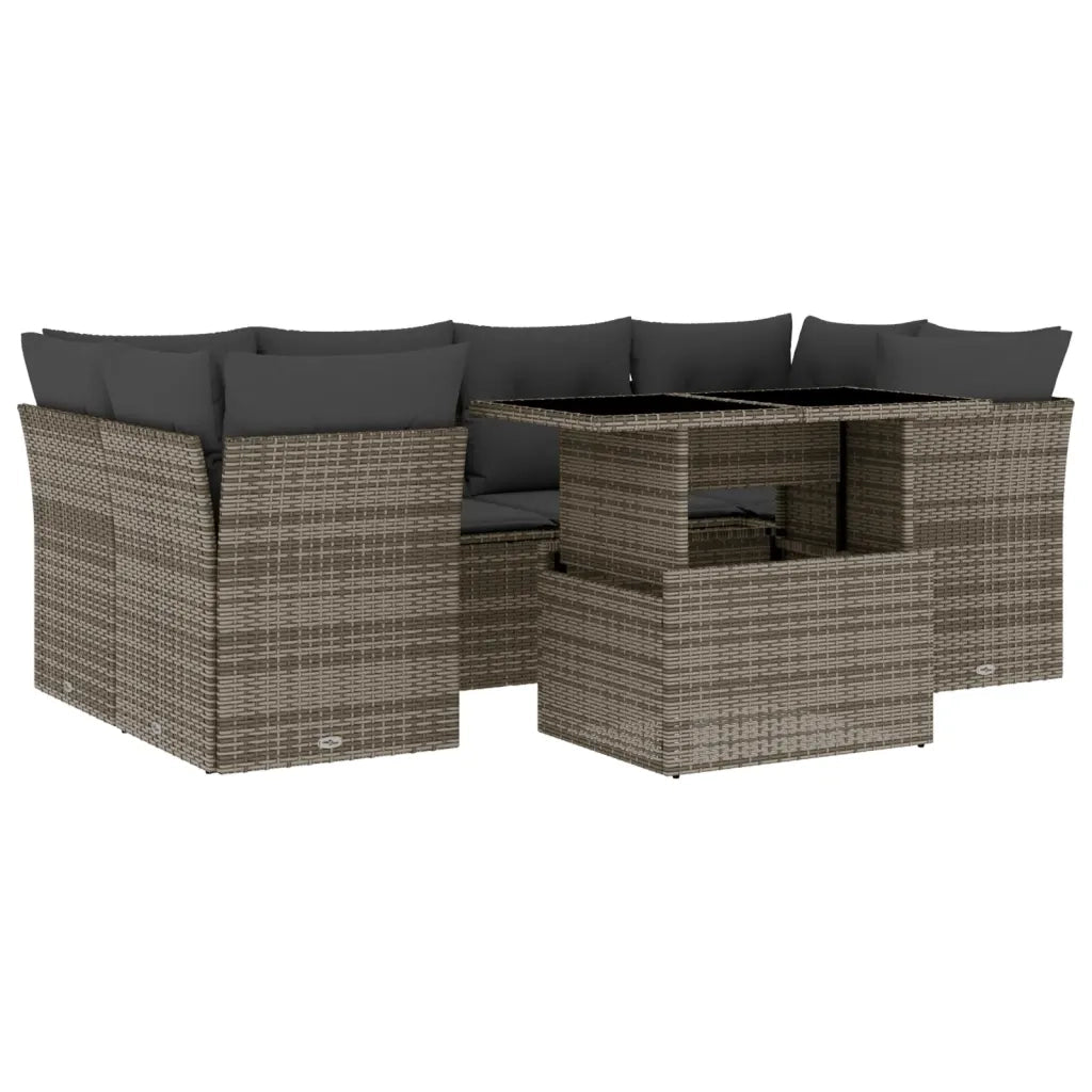 Set Divani da Giardino 7 pz con Cuscini Grigio in Polyrattan