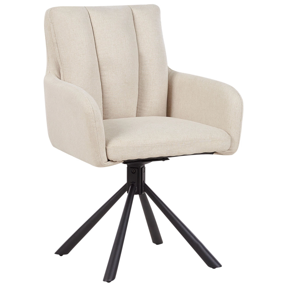 Set di 2 sedie girevoli da pranzo in tessuto beige con braccioli Schienale trapuntato Gambe in metallo nero Retro