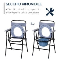 Sedia WC Pieghevole con Vaso Rimovibile per Anziani e Disabili in Tubi di Ferro e Plastica 52 x 50 x 75cm