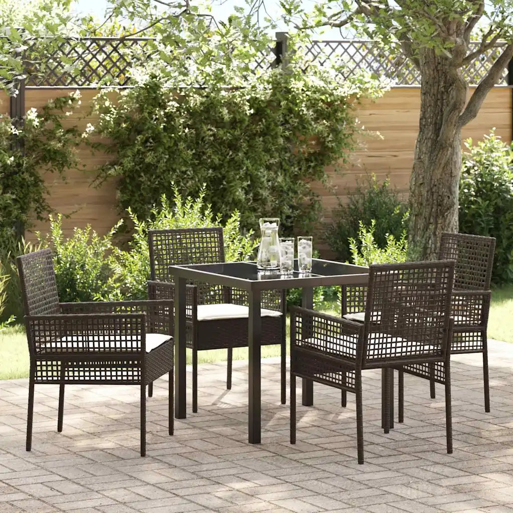 Set da Pranzo per Giardino con cuscino 5 pcs Marrone polyrattan