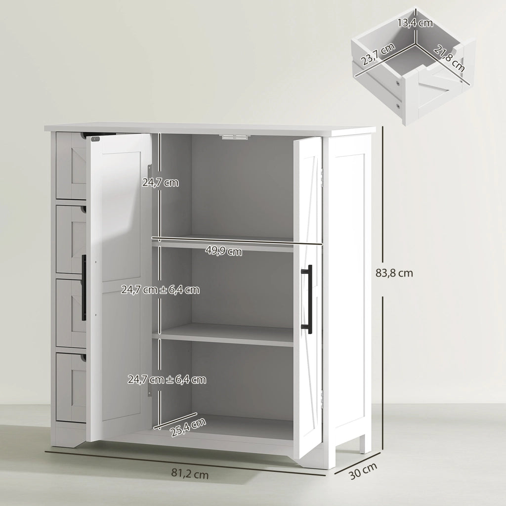 Mobile Bagno con 4 Cassetti e Anta ¨C zephmum ¨C Bianco 81.2x30x83.8 cm