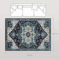 Tappeto Boho Antiscivolo e Lavabile 230x160 cm a Pelo Corto in Effetto Cashmere Blu