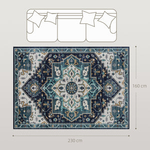 Tappeto Boho Antiscivolo e Lavabile 230x160 cm a Pelo Corto in Effetto Cashmere Blu