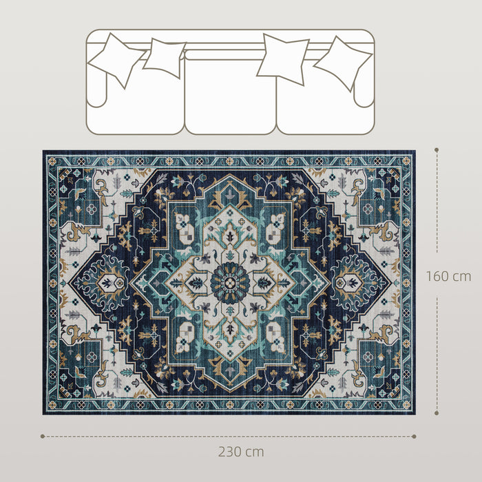 Tappeto Boho Antiscivolo e Lavabile 230x160 cm a Pelo Corto in Effetto Cashmere Blu