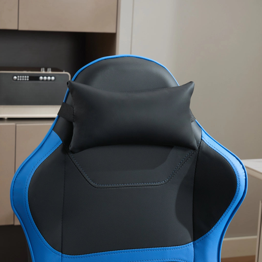 Sedia da ufficio con tasca posteriore e pistone pneumatico a tre livelli in pvc nero e blu 77.0×25.5×59.0 cm