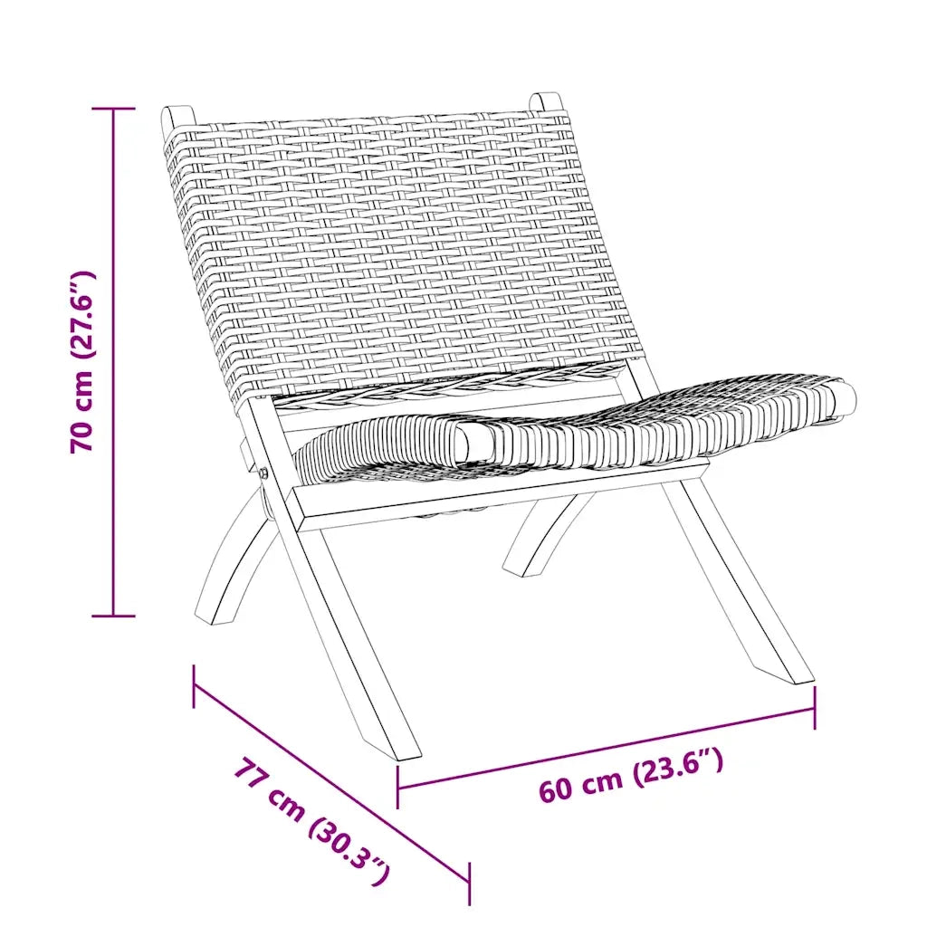 Sedia Relax Nera in Rattan Kubu Naturale e Mogano Massello 285802