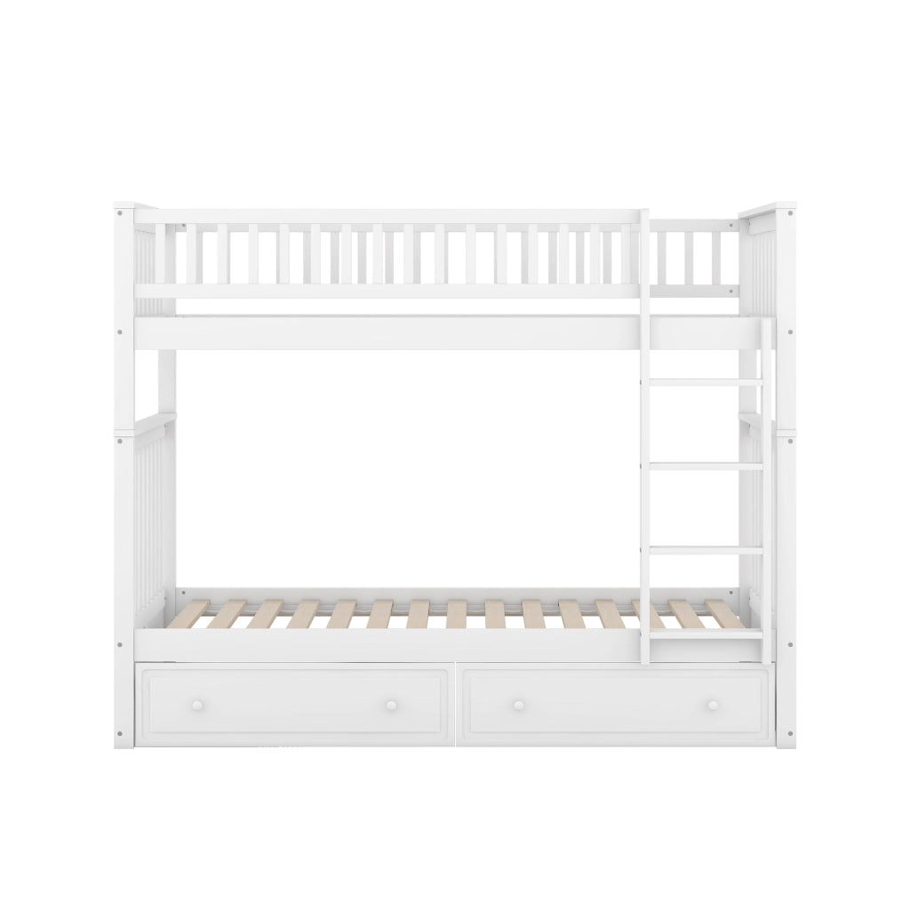 DESMIU Letto a castello per bambini 90 × 200 cm con 2 cassetti, convertibile in 2 letti, senza materasso, bianco