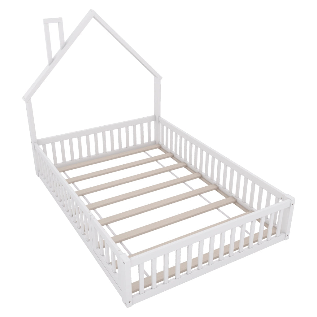 Letto a baldacchino bianco in pino con rete a doghe 140x200 cm