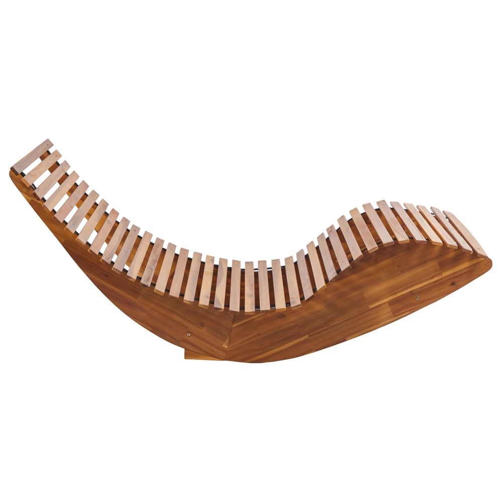 Lettino prendisole in legno di acacia chiaro design a dondolo lettino da giardino a forma curva