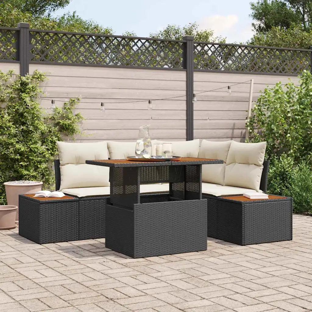 Set da Pranzo per Giardino con cuscino 5 pcs Nero e Beige 3350064