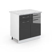 Mobiletto base per cucina Fame-Line Antracite lucido/Bianco 80 cm, PL Marmo Vicco
