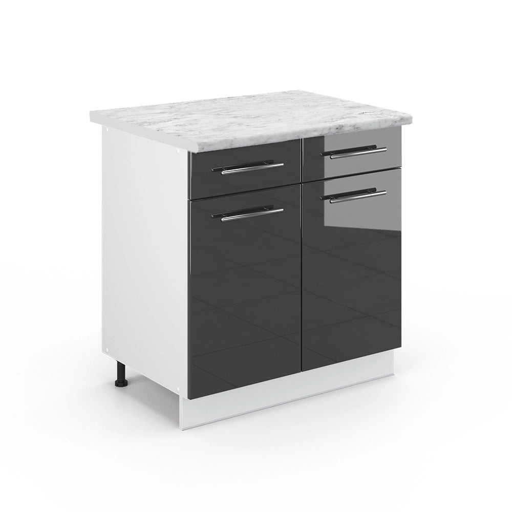 Mobiletto base per cucina Fame-Line Antracite lucido/Bianco 80 cm, PL Marmo Vicco