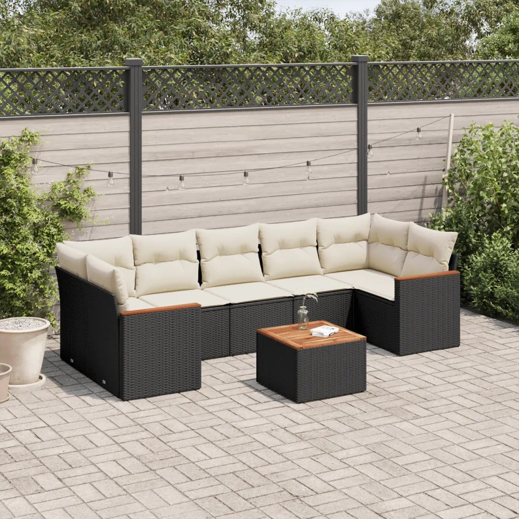Set Divani da Giardino con Cuscini 8 pz Nero in Polyrattan 3225811